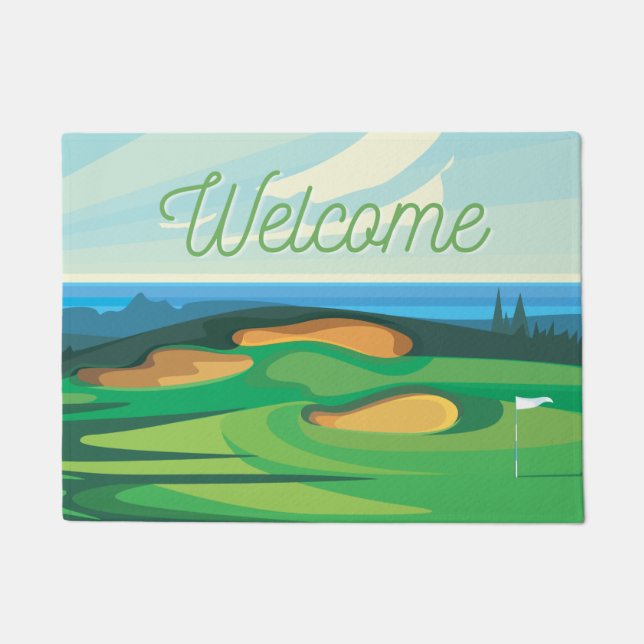 Paillasson Golf belle aquarelle bienvenue golfer's  (Devant)