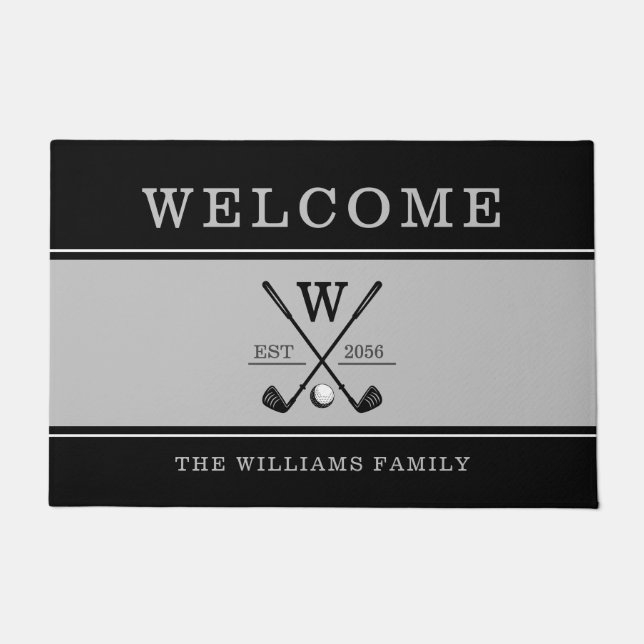 Paillasson Golf Monogramme Nom de famille Charcoal Grey Black (Devant)