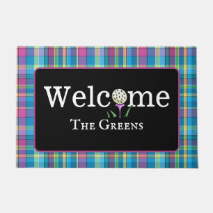 Paillasson Golfing Purple Turquoise Plaid Welcome Entryway