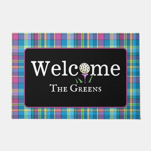 Paillasson Golfing Purple Turquoise Plaid Welcome Entryway (Devant)