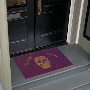 Paillasson Gothique Crâne Grunge Purple Gold Cool Bienvenue