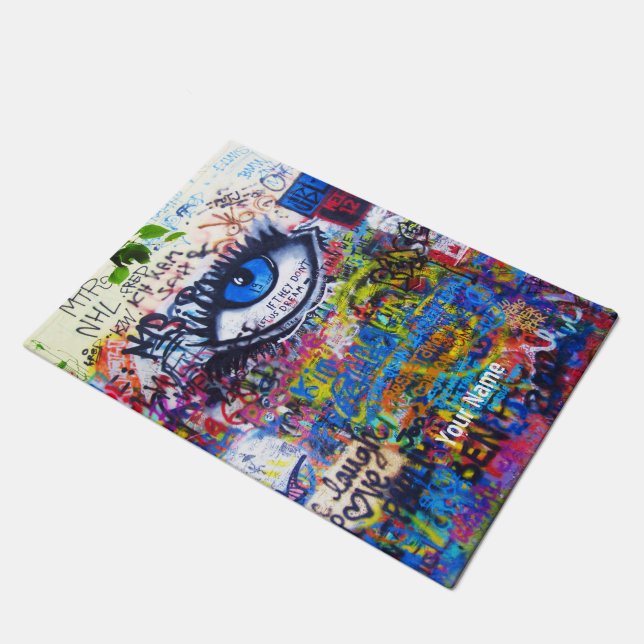 Paillasson Graffiti moderne bleu d'oeil mauvais (Incliné)