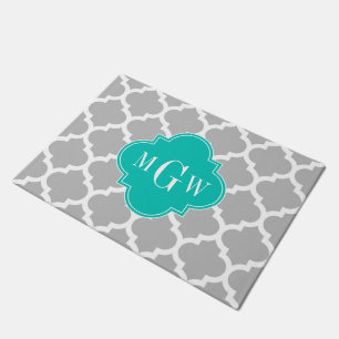 Paillasson Gray White Moroccan #5 Teal 3 Monogram initial