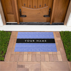 Paillasson Grec Meander Key Blue, Votre Nom, Personnaliser