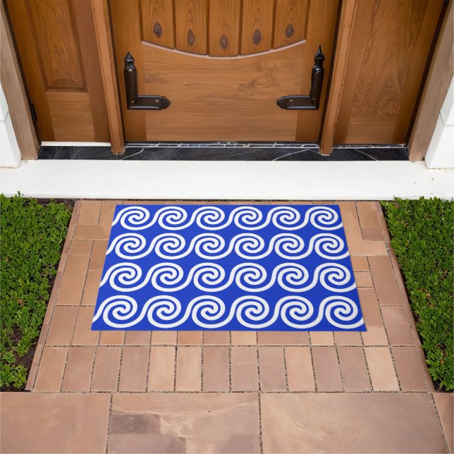Paillasson Grec Meander Key Waves Motif Bleu (De plein air)