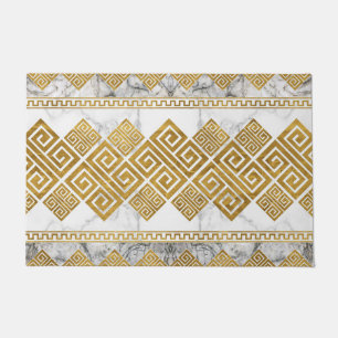 Paillasson Greek Meander - Greek Key White Marble and Gold
