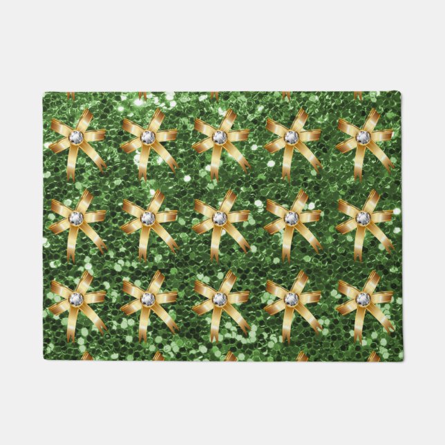 Paillasson Green Faux Parties scintillant Gold Diamond Bows (Devant)