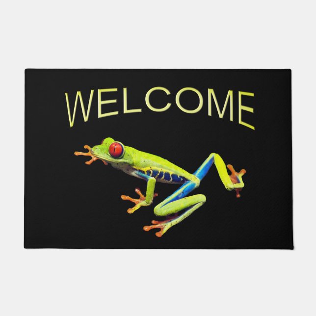 Paillasson Grenouille à feuilles rouges Bienvenue (Devant)