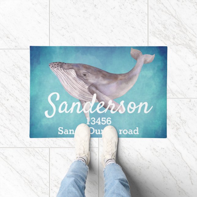 Paillasson Grey Whale Turquoise Nom nautique Adresse (Intérieur)