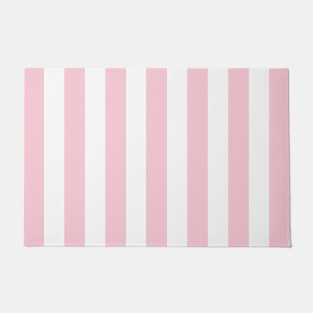 Paillasson Grilles Verticales Bébé Rose Et Blanc Gratté (Devant)