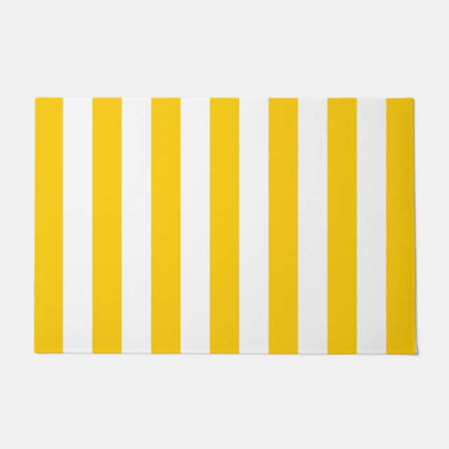 Paillasson Grilles Verticales Jaune Et Blanc Gratté (Devant)
