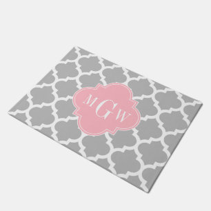 Paillasson Gris Blanc Marocain #5 Rose 3 Initial Monogramme