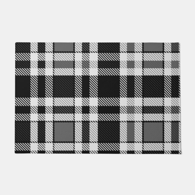 Paillasson Gris Noir Blanc Flanné Plaid Tartan Design (Devant)