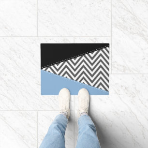 Paillasson Gris Zigzag, Gris Chevron, Motif Zigzag, Bleu