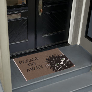 Paillasson Grumpy Fatigué Chat Noir non bienvenu Partir