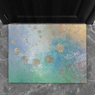 Paillasson Grunge Côtière Aquarelle bleu et vert or