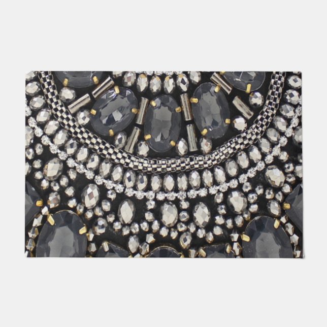 Paillasson grunge steampunk art déco noir argent bohème (Devant)