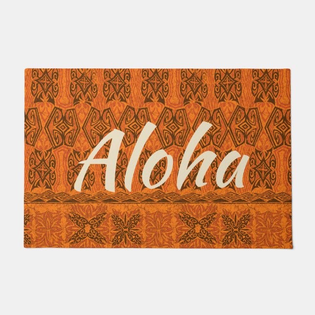 Paillasson Haena Beach Hawaii Primitive Tapa Aloha Orange (Devant)