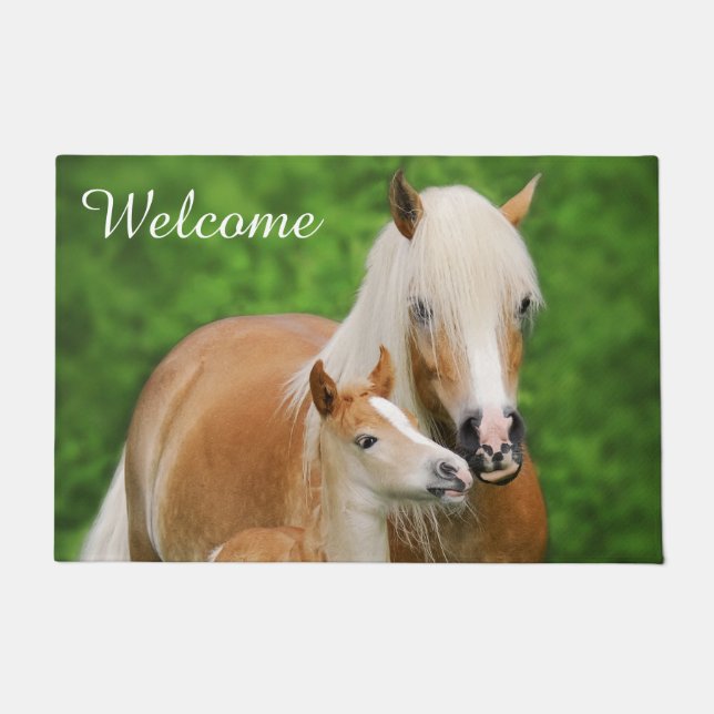 Paillasson Haflinger Horse Cute Fote Kiss Mum Photo _ Bienven (Devant)