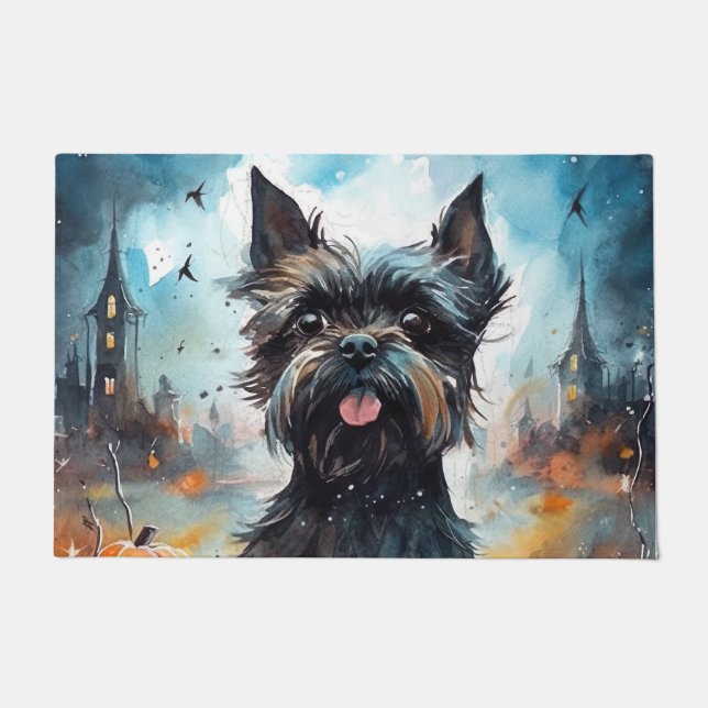 Paillasson Halloween Affenpinscher avec la peur Citrouille (Devant)