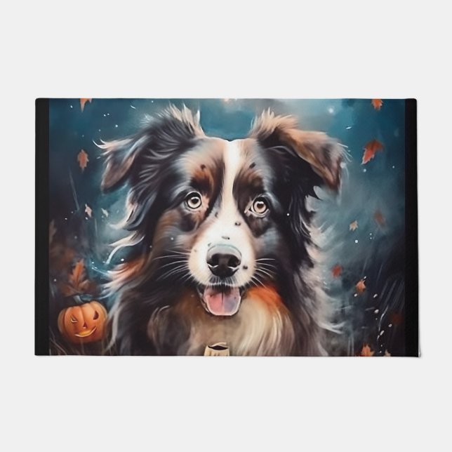 Paillasson Halloween Berger Australien Avec La Peur Citrouill (Devant)