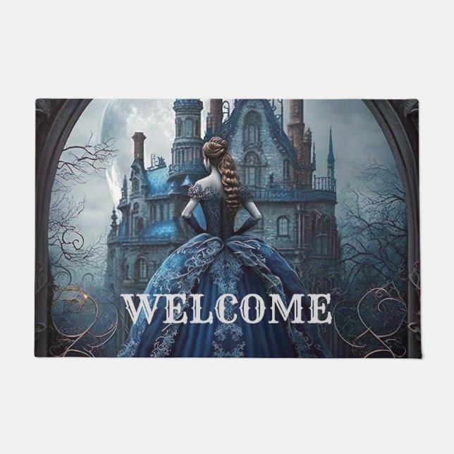 Paillasson Halloween Bienvenue Maison hantée Bleue Nuit Effra (Devant)