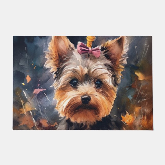 Paillasson Halloween Biewer Terrier Avec La Peur Citrouille (Devant)