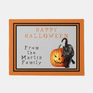 Paillasson Halloween Chat noir & Jack O'Lantern Personnalisé