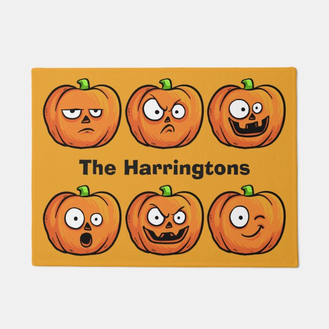 Paillasson Halloween Citrouille nom personnalisé mat de porte (Devant)