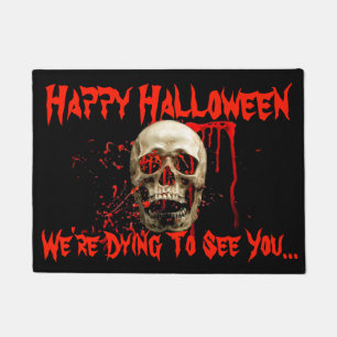 Paillasson Halloween du crâne de rire noir et rouge