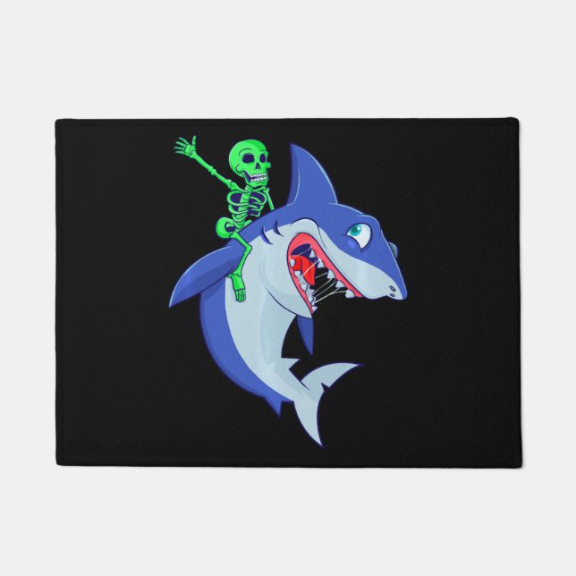 Paillasson Halloween du requin Skeleton chevauchant les requi (Devant)