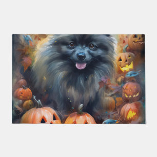 Paillasson Halloween Keeshonté avec la peur Citrouille