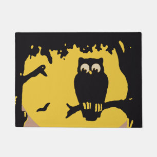 Paillasson Halloween vintage, hibou effrayant dans un arbre a