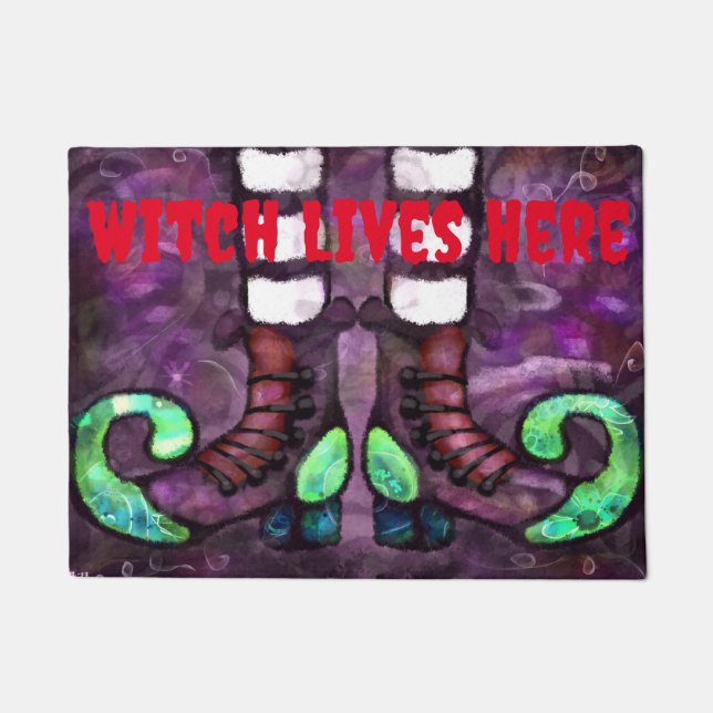 Paillasson Halloween Witch Vit Ici Bottes Whimsical (Devant)