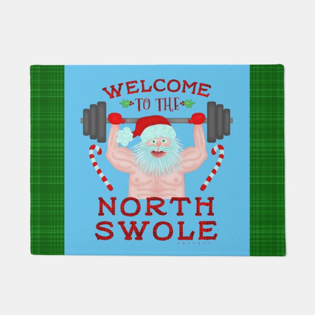 Paillasson Haltérophile drôle du père noël Swole de Noël (Devant)