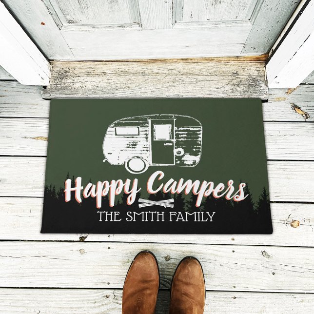 Paillasson Happy Campers Camping Trailer & Forest Nom de fami (Créateur téléchargé)