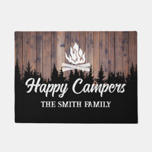 Paillasson Happy Campers Rustic Camping Fire Nom de famille
