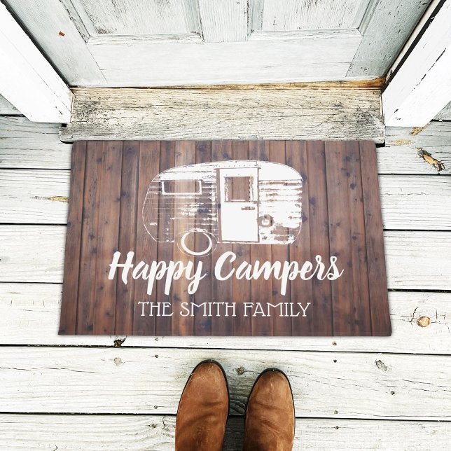 Paillasson Happy Campers Rustic Camping Trailer Nom de famill (Créateur téléchargé)