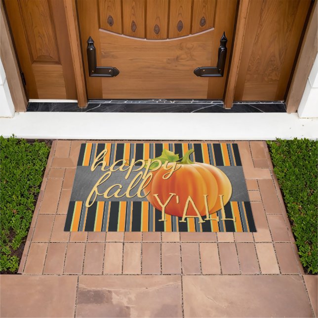 Paillasson Happy Fall Yall Citrouille Orange Green Stripes (De plein air)