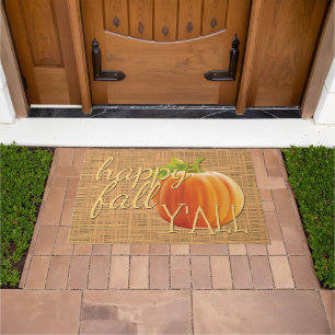 Paillasson Happy Fall Yall Orange Citrouille Faux Jute Weave