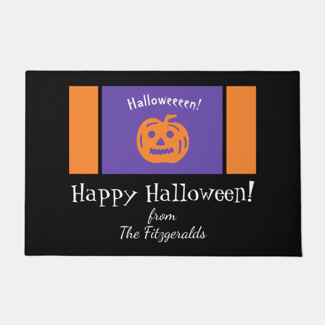 Paillasson Happy Halloween Citrouille Nom de famille (Devant)