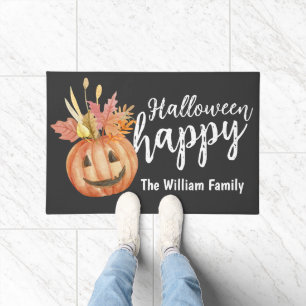 Paillasson Happy Halloween Floral Citrouille Personnalisé