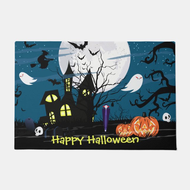 Paillasson Happy Halloween Haunted House Art (Devant)