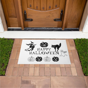 Paillasson Happy Halloween noir blanc décoration éffrayante