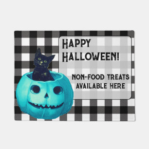 Paillasson Happy Halloween Turquoise Citrouille et Plaid