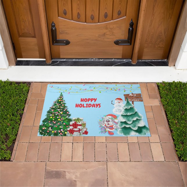 Paillasson Happy Holidays Bunny Christmas (De plein air)