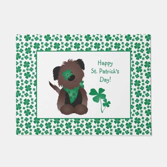 Paillasson Happy Jour de la Saint Patrick Chien quatre feuill (Devant)