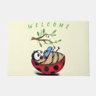 Paillasson Happy Little Ladybug avec téléphone - Bienvenue