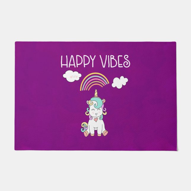Paillasson Happy Vibes Typographie Awesome Rainbow & Unicorn (Devant)