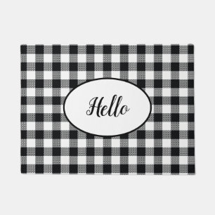 Paillasson Hello Black White Buffalo Check Plaid